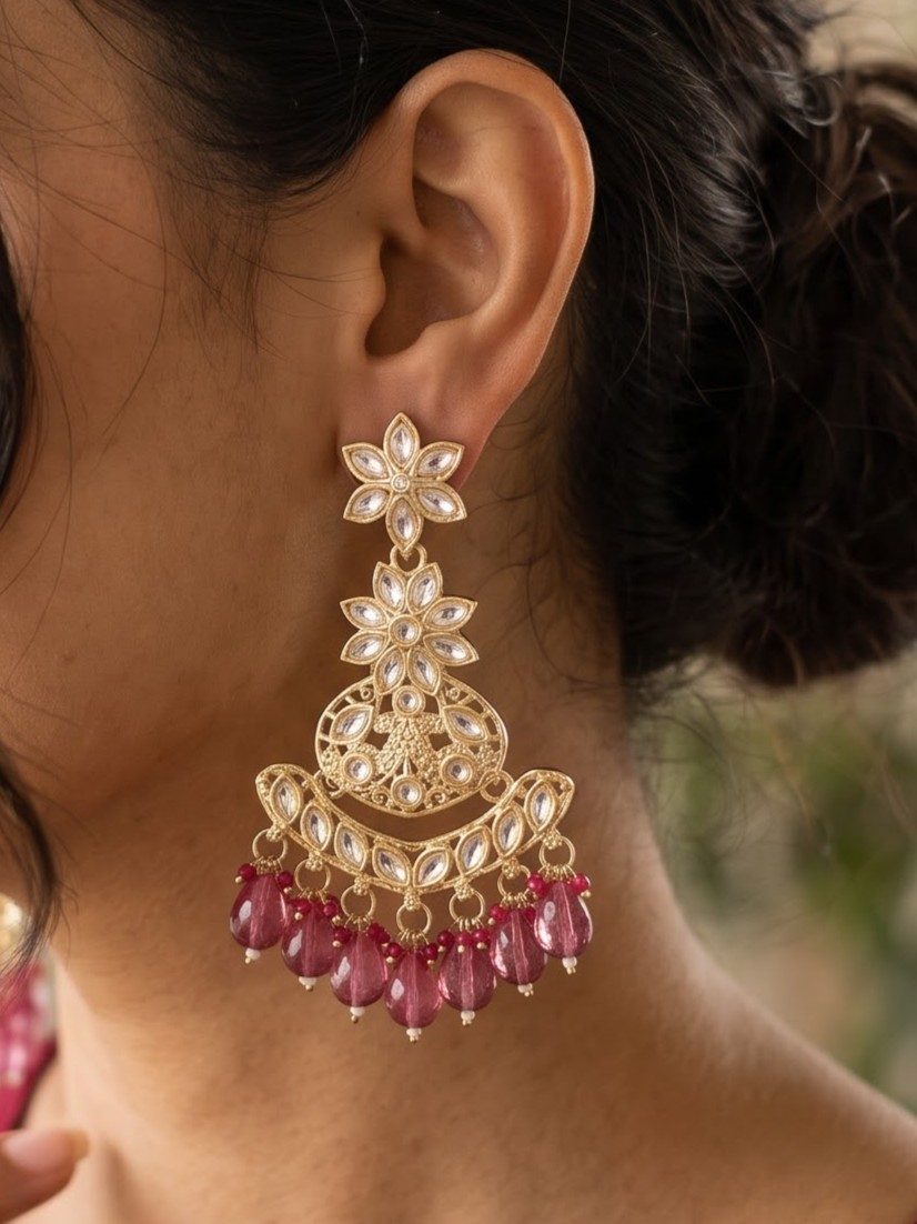 Tanishka Kundan Earrings with Crystal Hangings