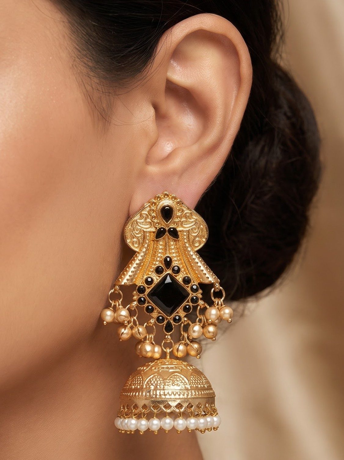 Anjali Kashmiri Jhumkas with Hanging Pearls