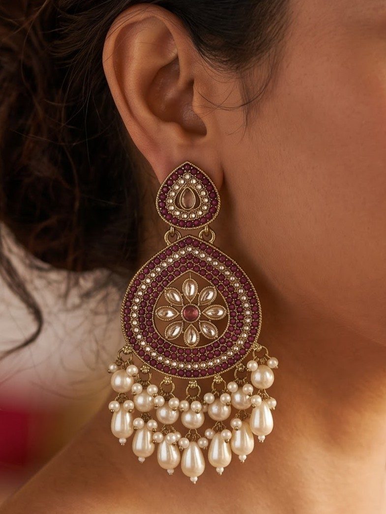 Kalpana Minimal Pearl Kundan Earrings