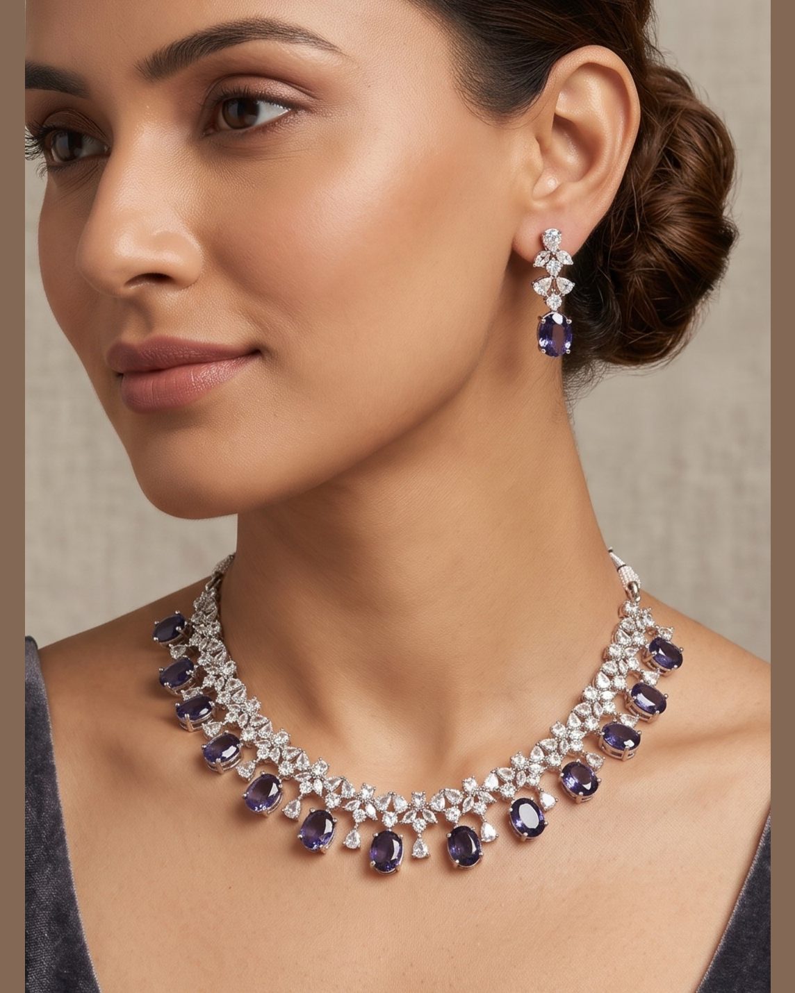 Mukti Crystal Stone American Diamond Necklace Set