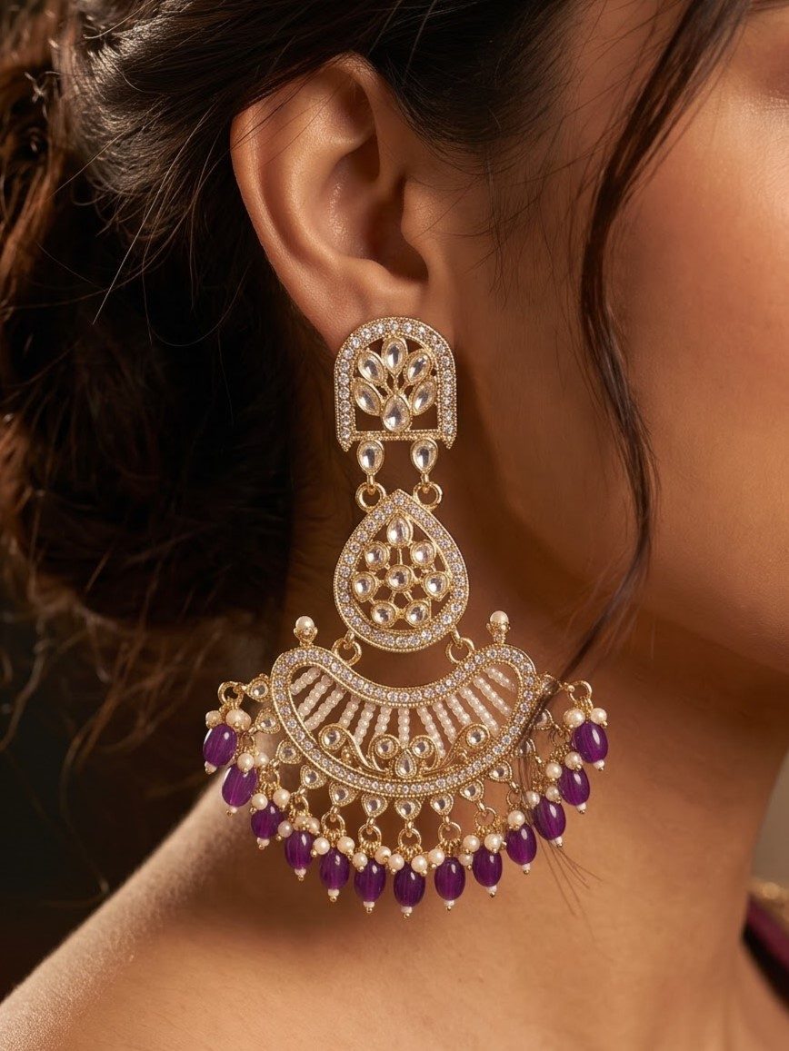 Anjali Acrylic Kundan Earrings with Hanging Pearls