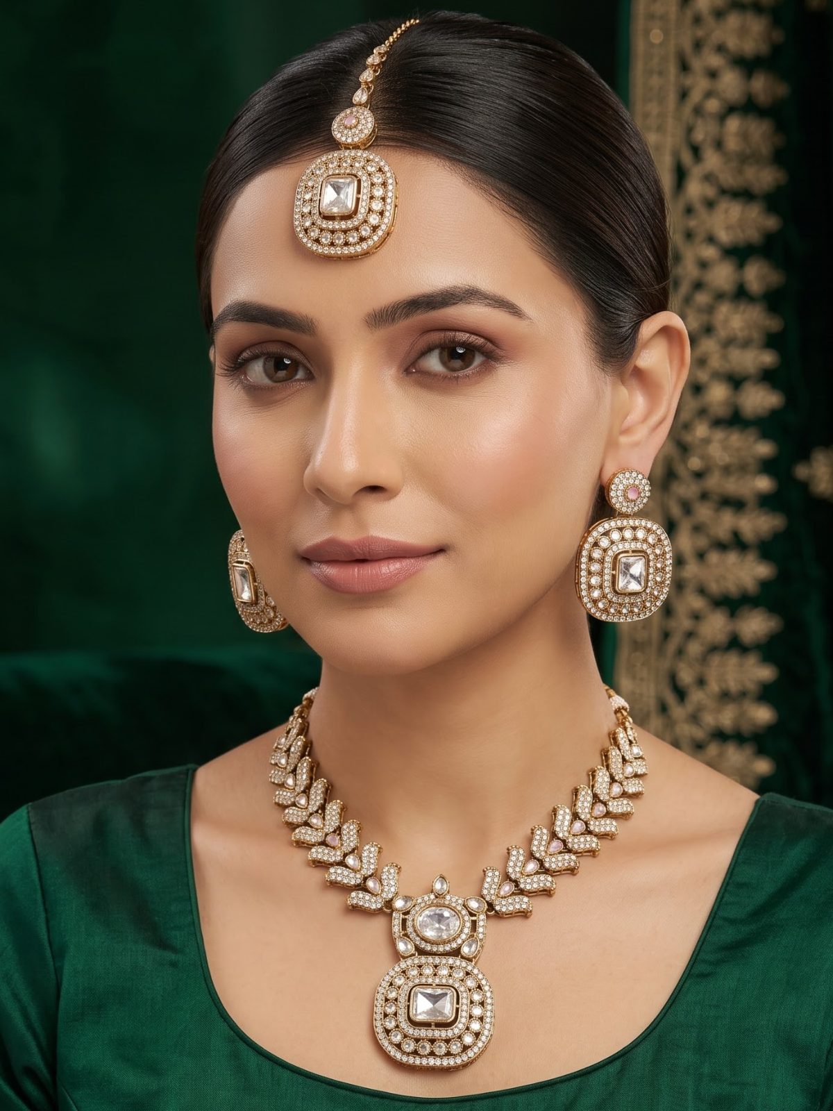 Vishakha Victorian Zercon Acrylic Kundan Necklace Set