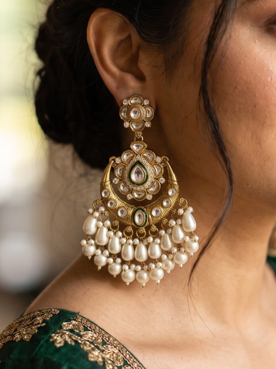 Yashika Kundan Chandbali with Hanging Pearls