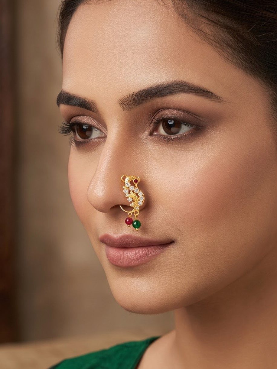 Taashi Embellished Peacock Nose Pin.