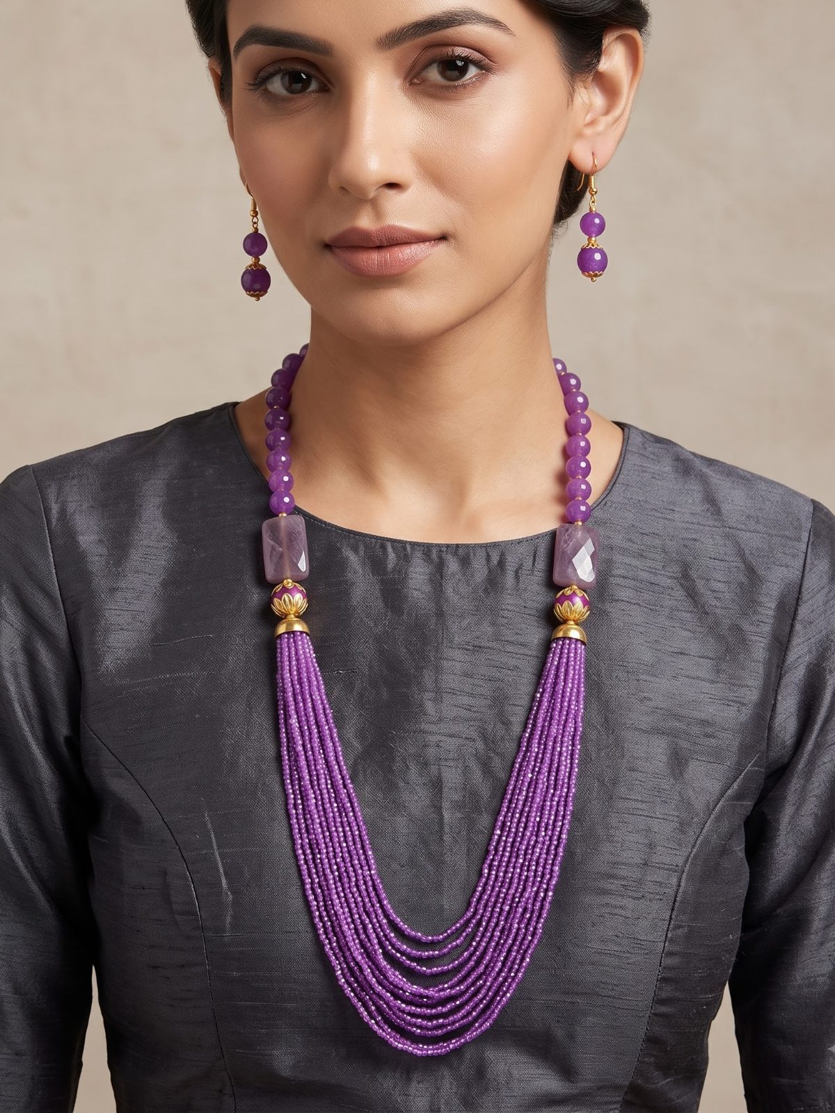 Falak  Purple Layered Sets Showcasing Layered Chain Pearl