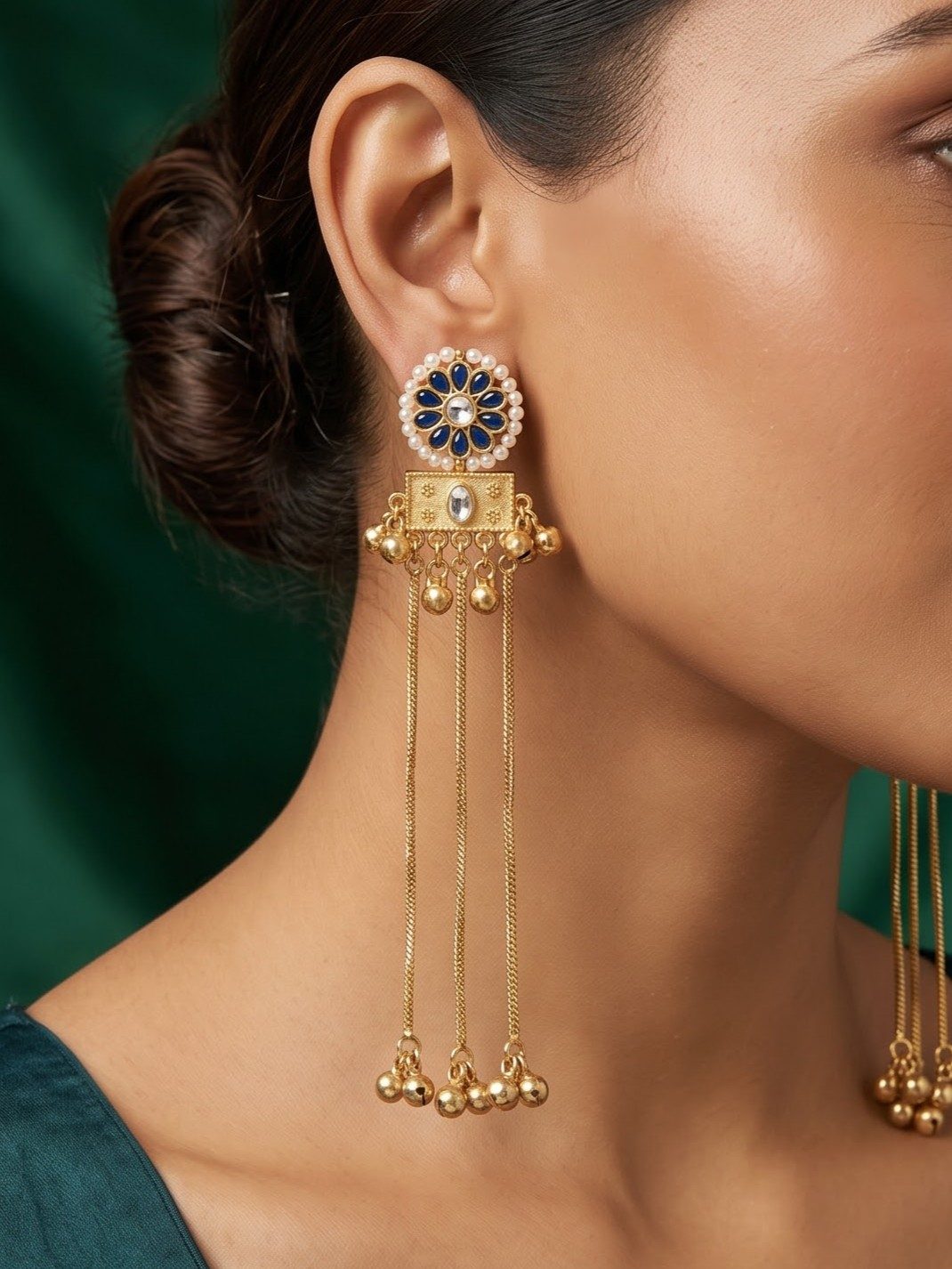 Hanshika Kashmiri Earrings Hanging Chains with Ghungroos