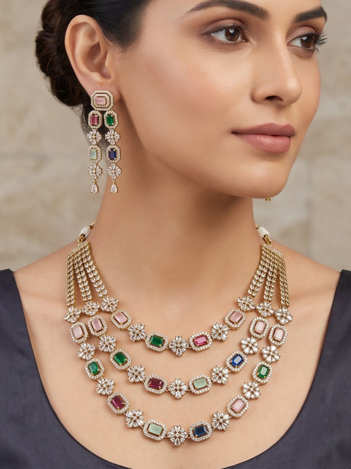 Yashvi Layered Necklace With Vibrant Stones