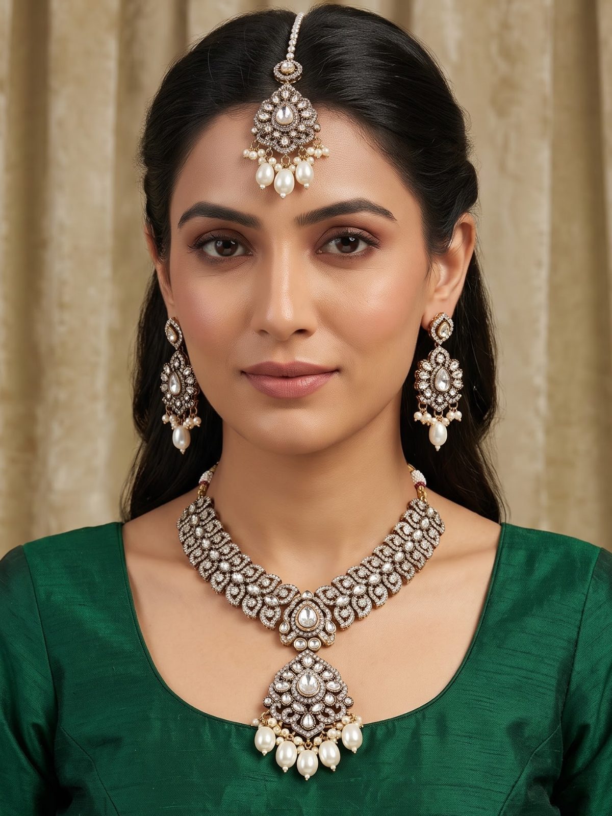 Risita Victorian Zircon and Monalisa Stone Pendant Necklace Set