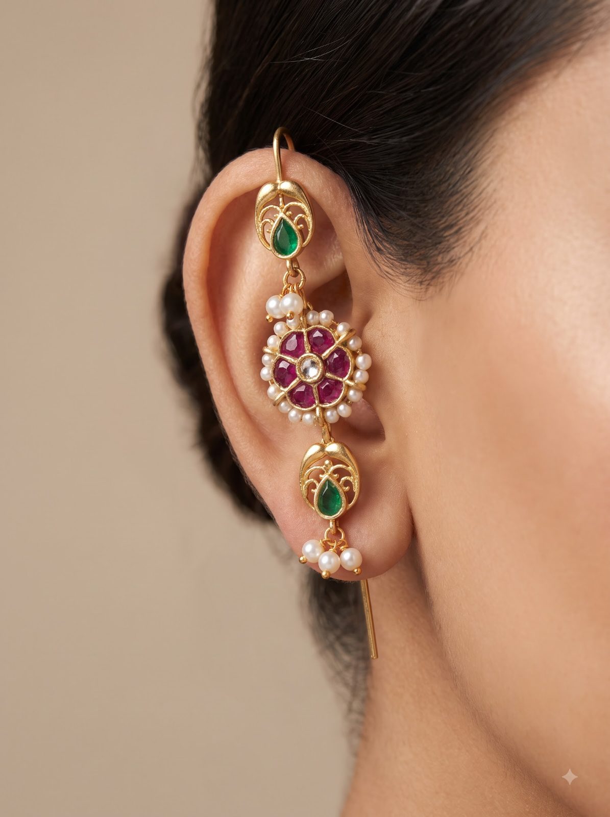 Simran Handcrafted Pearl & Gemstone Stick Earrings