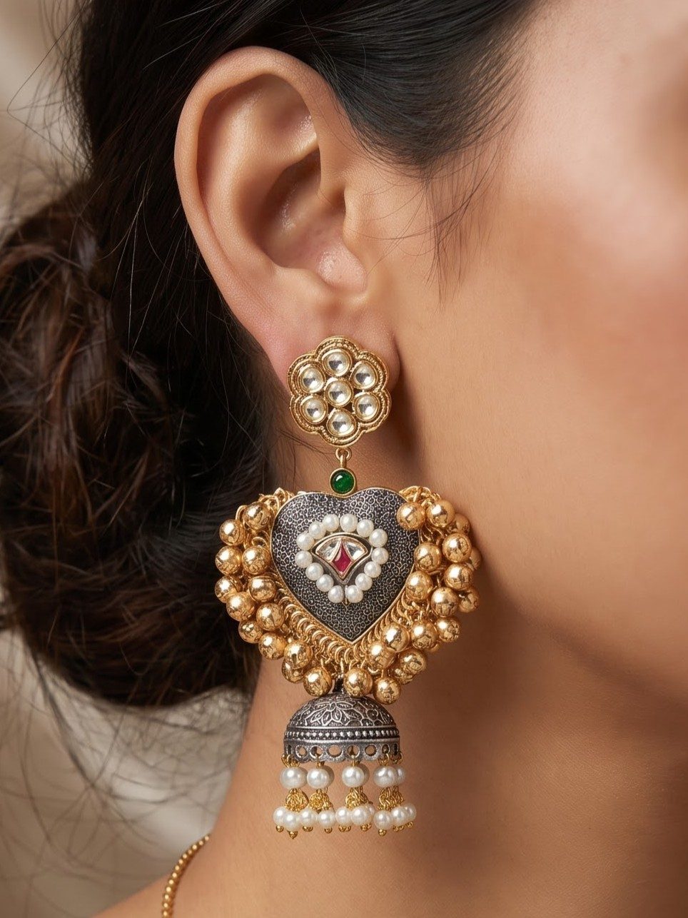 Kashi Apala Polish and Hanging Pearls Earrings