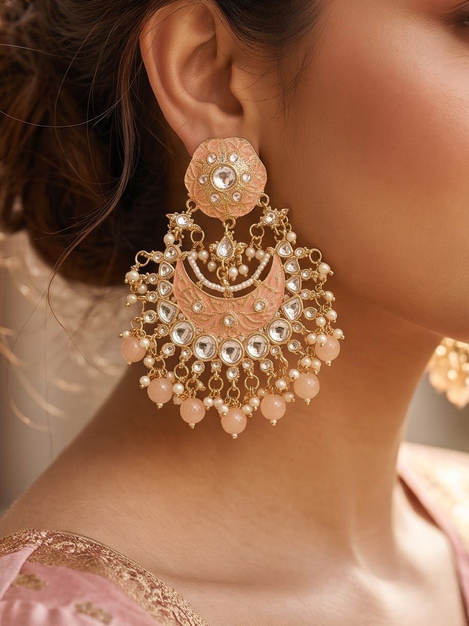 Rupali Kundan Meenakari Chandbali with Colorful Hanging Pearls