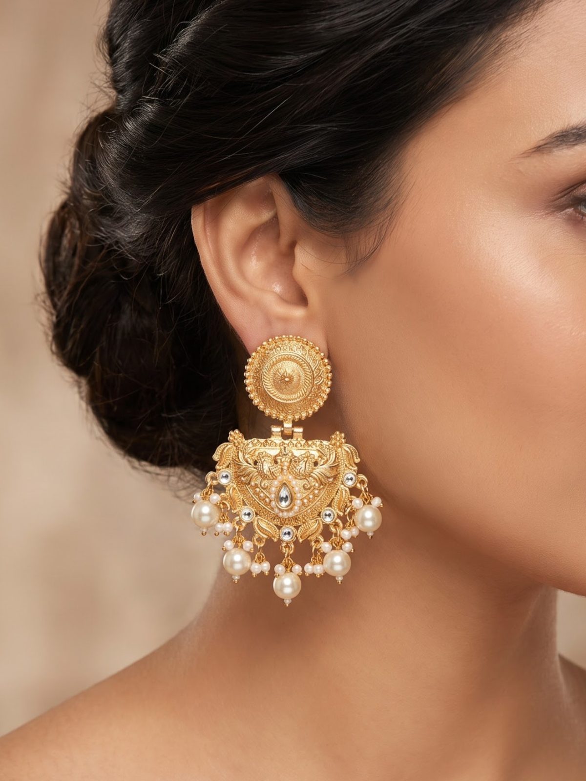 Shaniya Kashmiri Earrings with Hanging Pearls