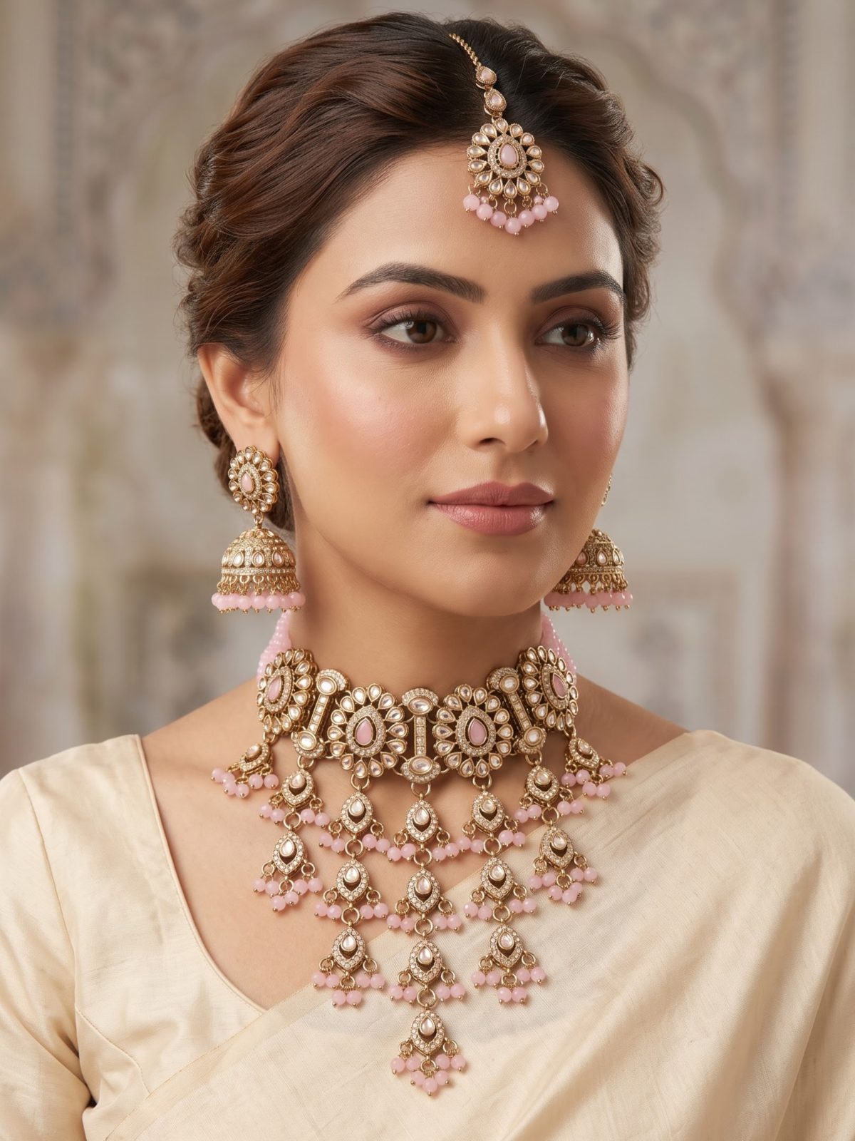 Nikki Golden Stone and Hanging Crystals Choker Set