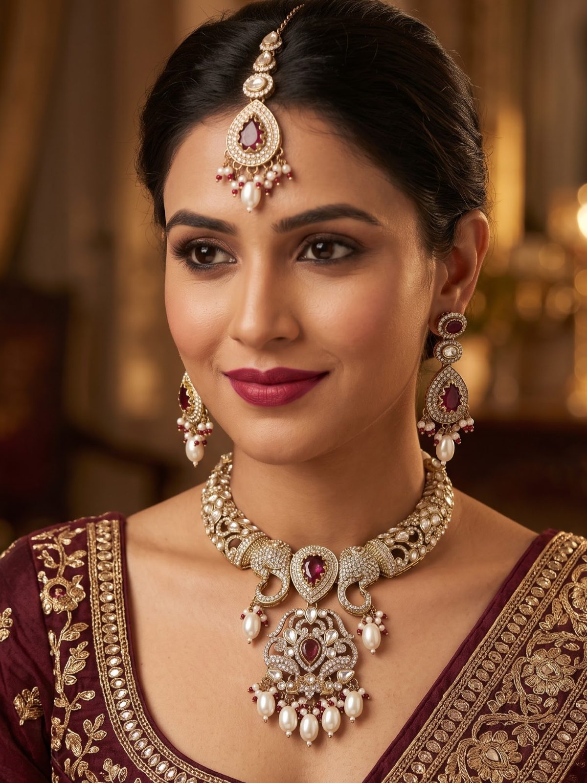 Sanchi Gold Plated Zercon Pearl Necklace