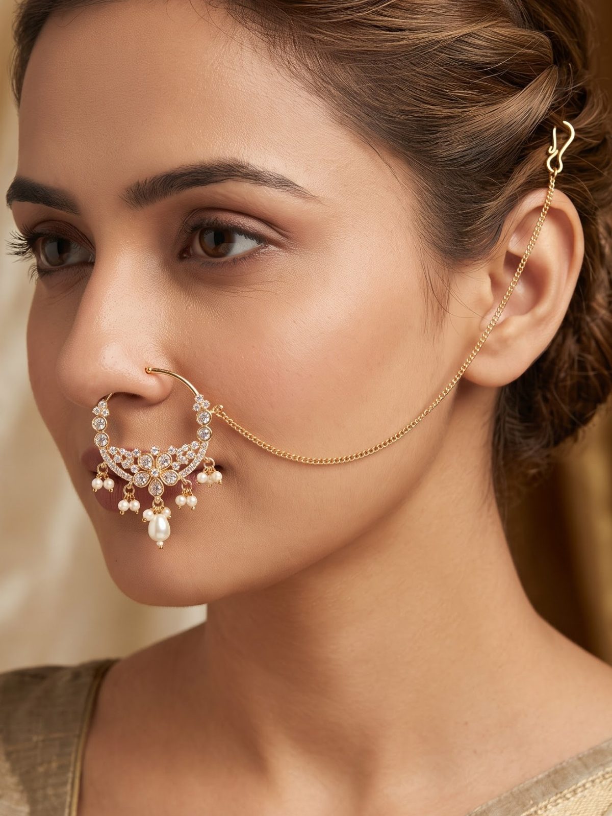 Siya Floral Pearl Nose Ring