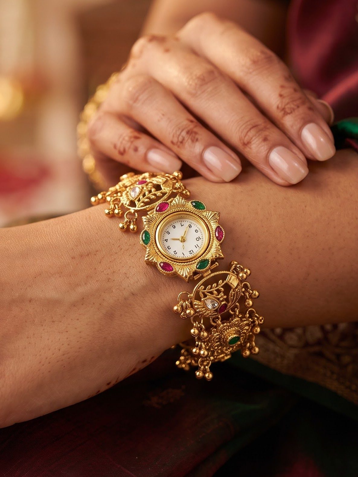 Shivika Traditional Kundan Stone Embellished Bracelet Watch