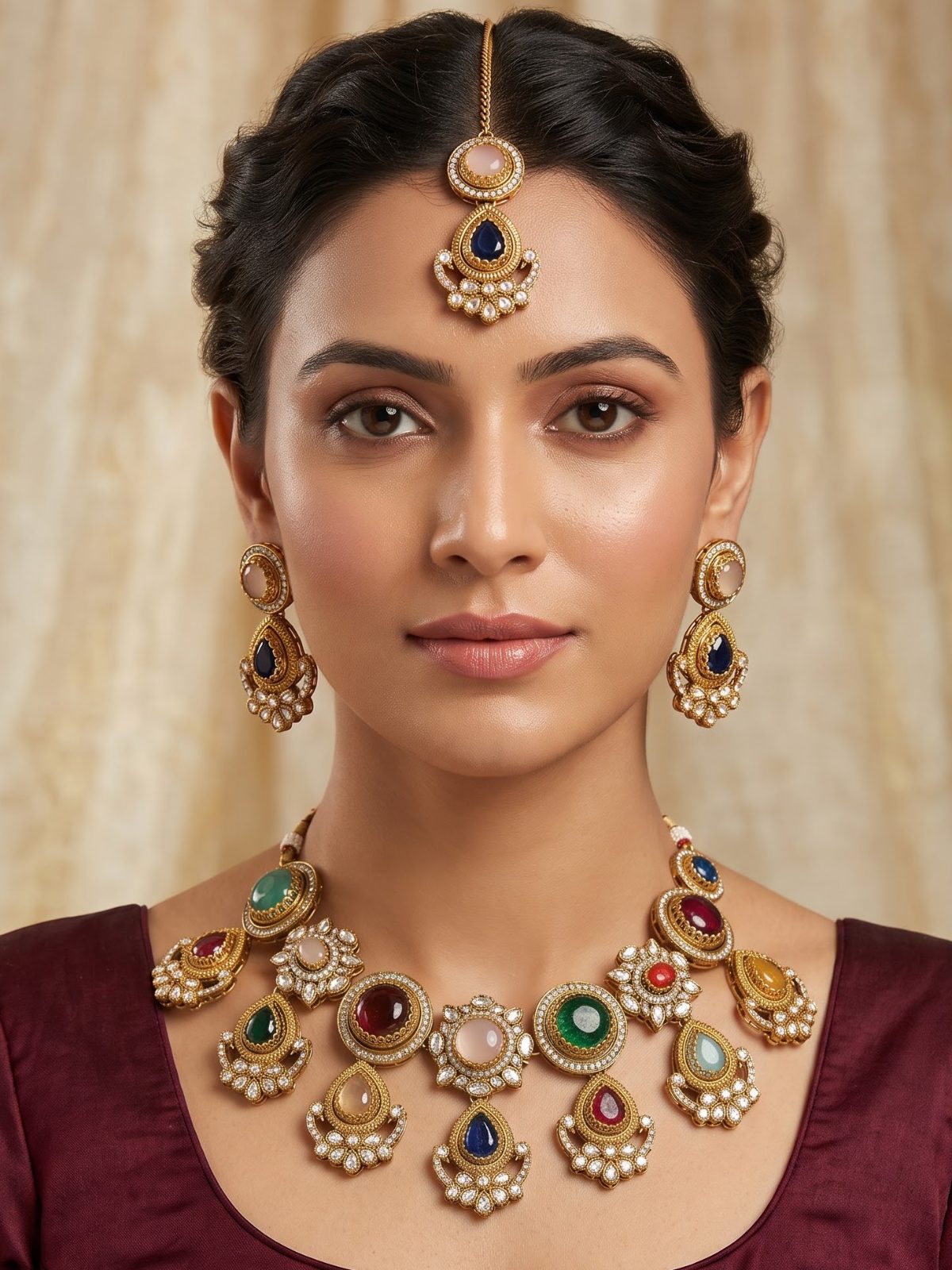 Lisha Party Wear Victorian Zercon and Monalisa Stone Necklace Set