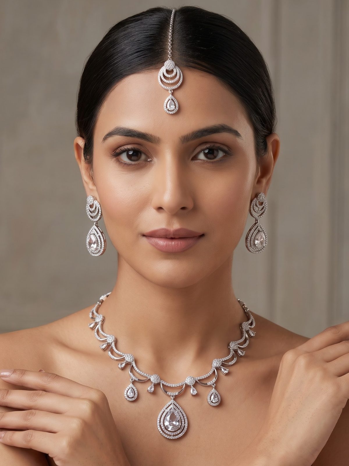 Falak Dazzling Teardrop AD Necklace