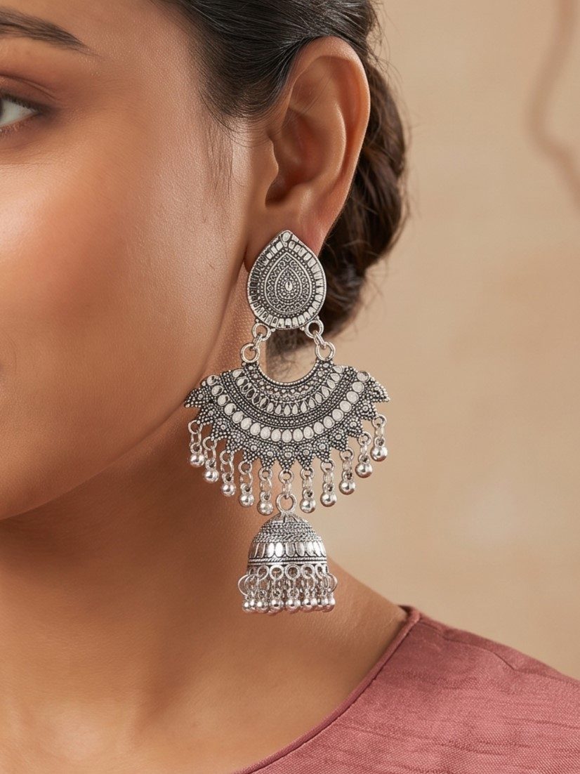 Bhavya Elegant Oxidised Jhumka Earrings