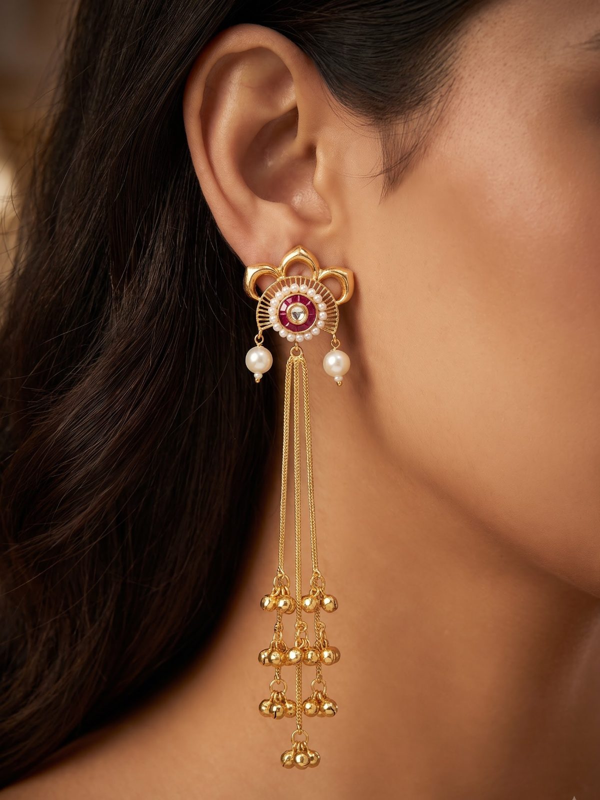 Priya Traditional Design Kashmiri Earrings Hanging Chain with Ghungroos