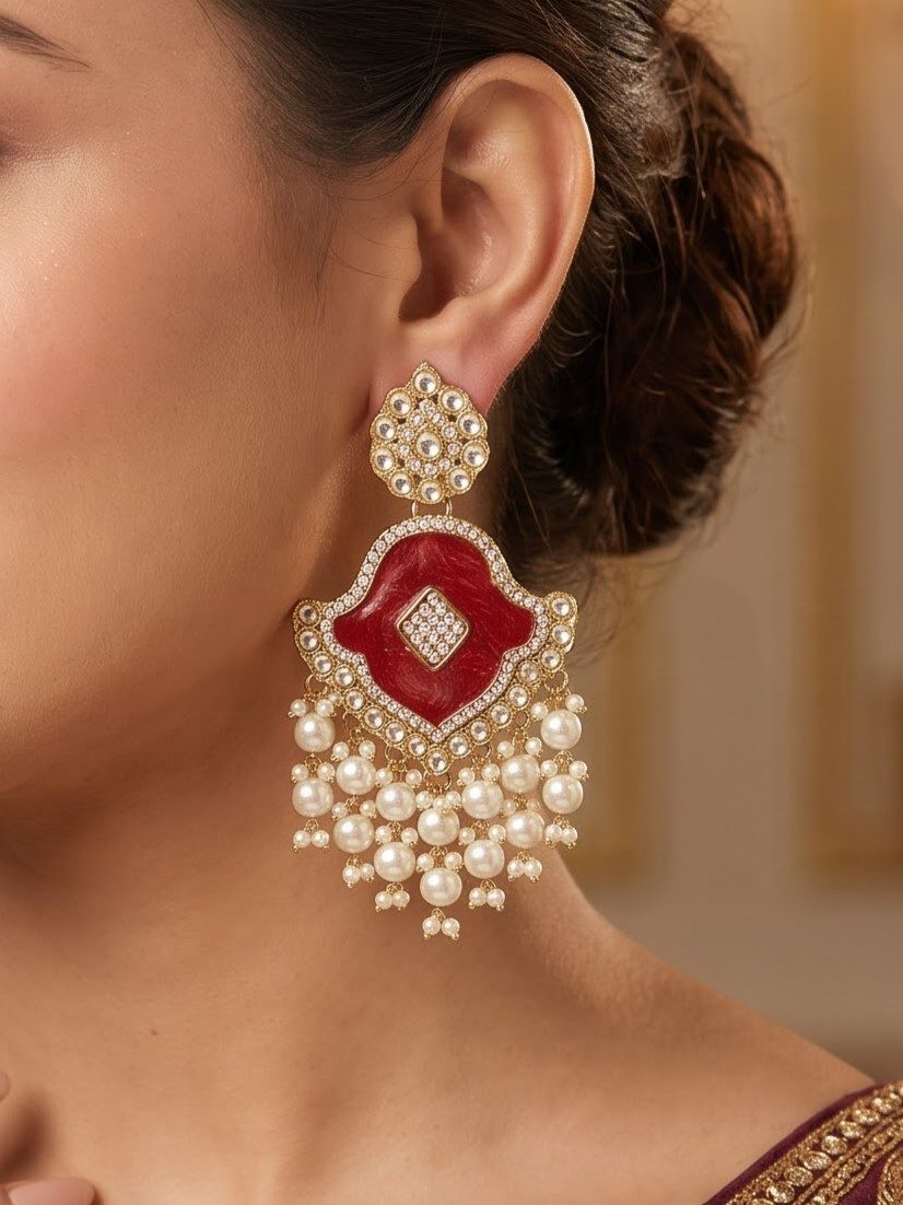 Nitesha Colorful MOP Kundan Earrings with Pearl Hangings