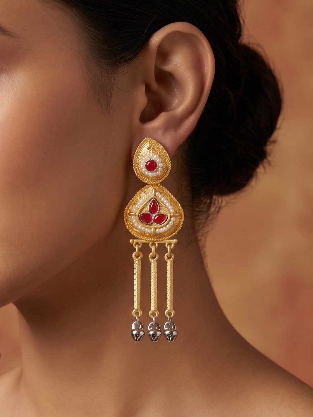 Yashika Navaratri Desgin Kashmiri Earrings with Silver Ghungroos