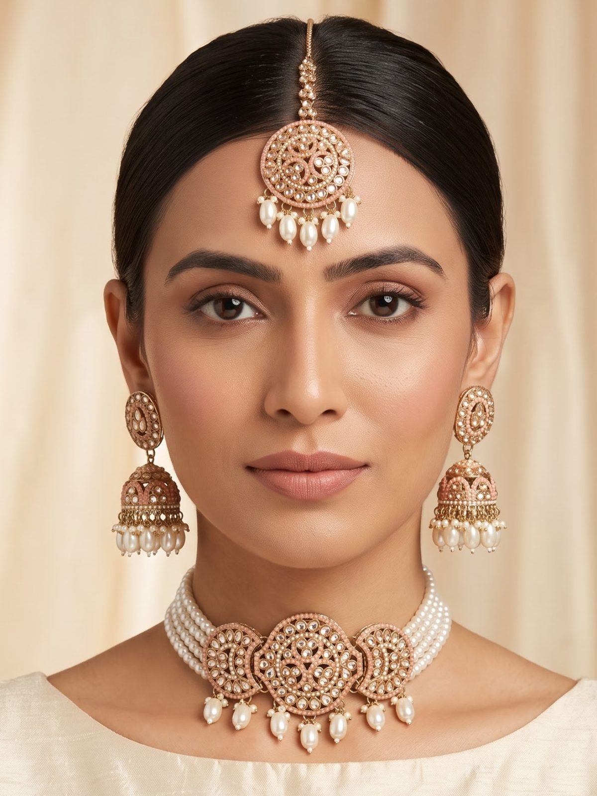Disha Kundan and Pearls Work Choker Set with Tikka