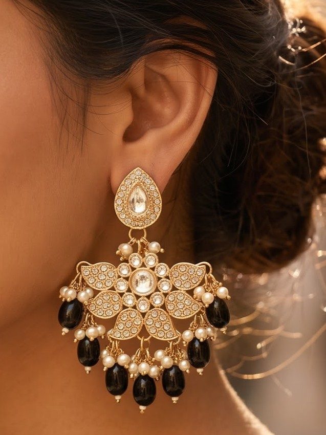 Taruna Zercon Studded and Hanging Pearls Earrings