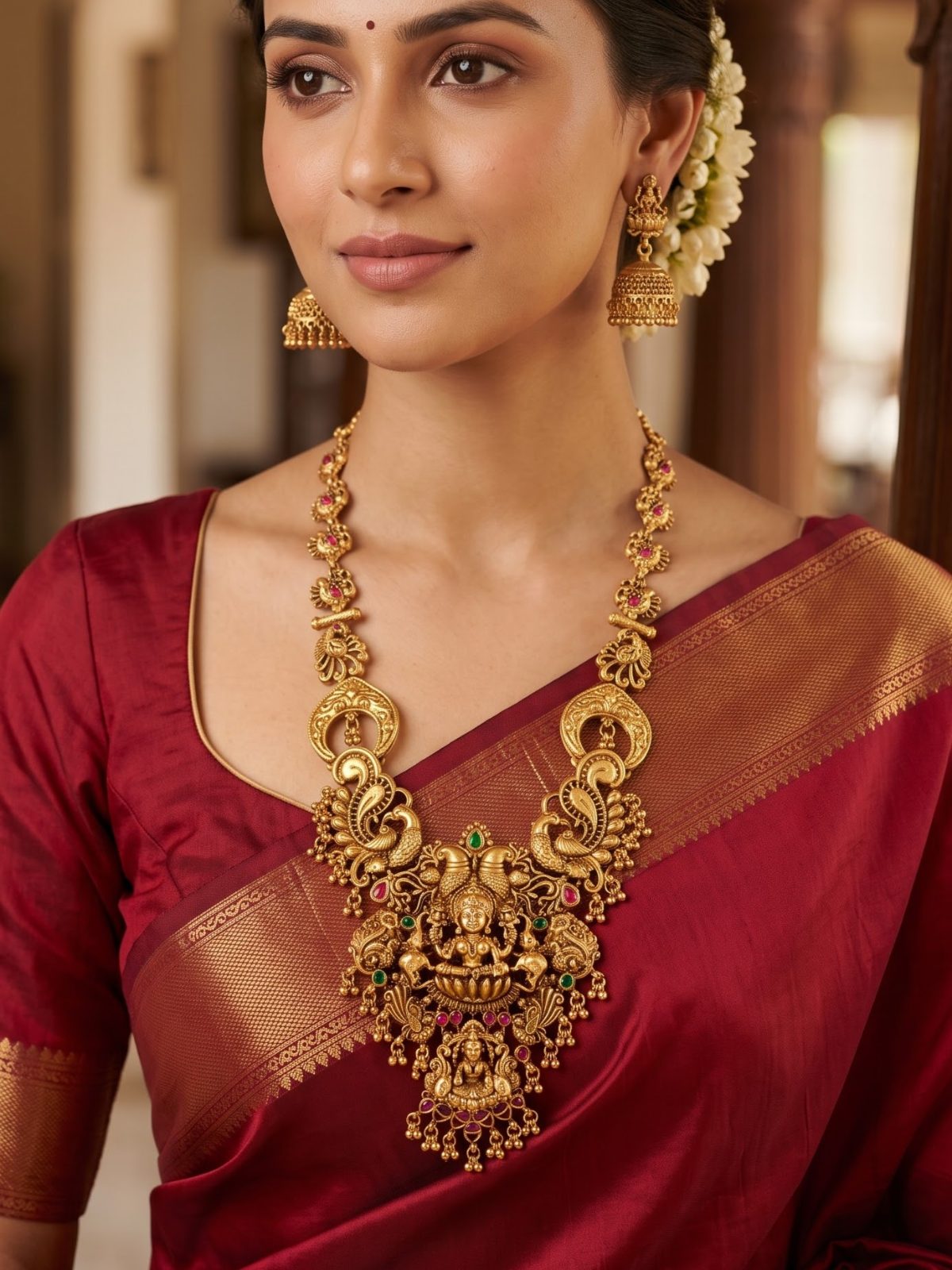 Anita Antique Gold Look Temple Jewellery Necklace Set